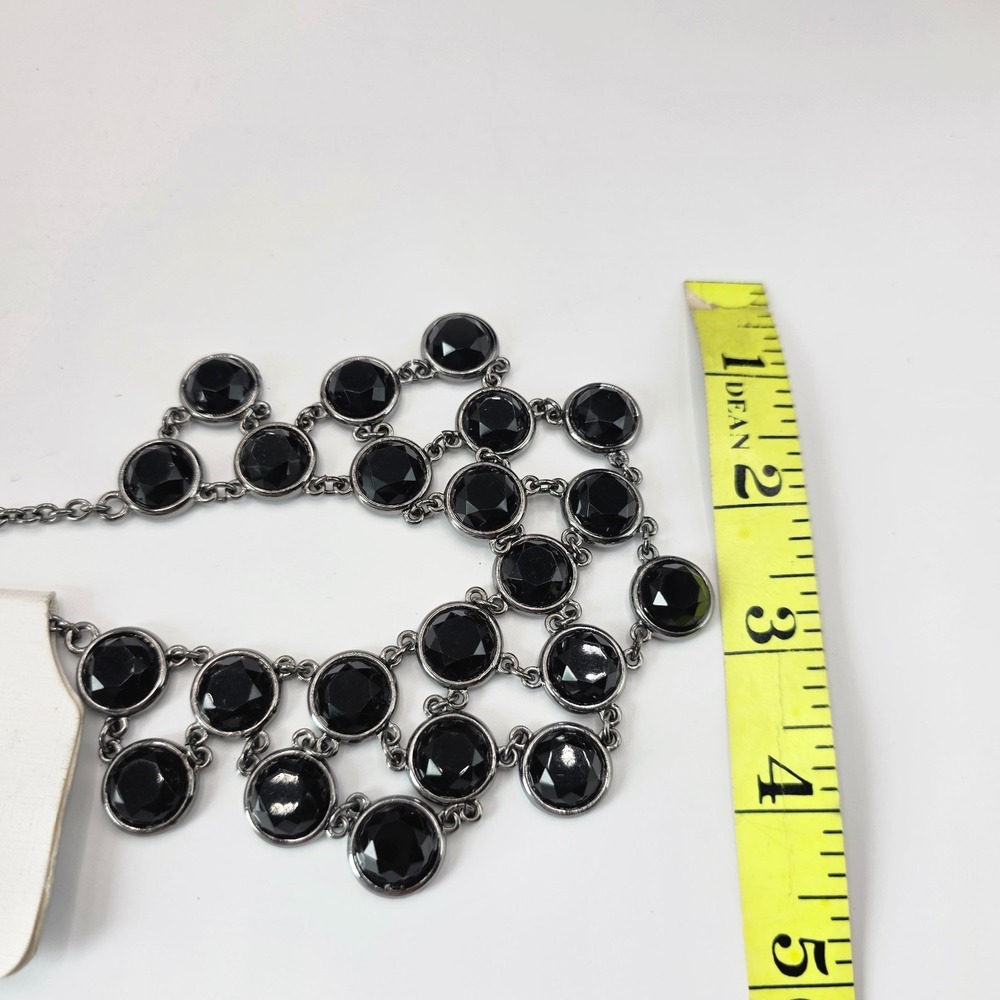 Liz Claiborne Womens Bib Silver Tone Black Rhinestone Chain Pendant Necklace 22" - Picture 9 of 10
